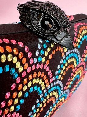 Kurt Geiger Crystal Clutch Bag Rainbow Design + Chain Shoulder Strap NWT